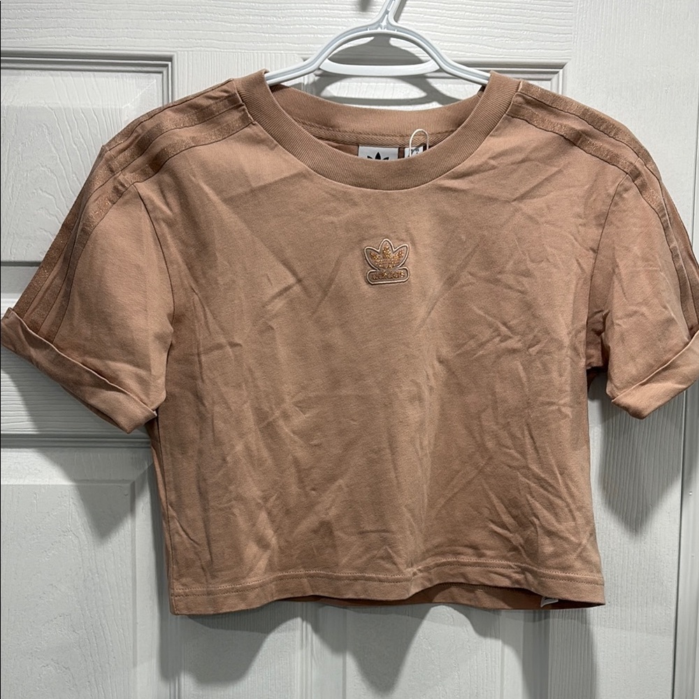 Adidas Tan Light Pink Cropped Tshirt